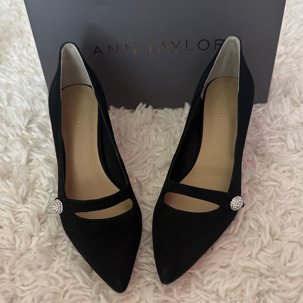 Ann Taylor Maryjane pumps in Black with Rhinestone Accent.